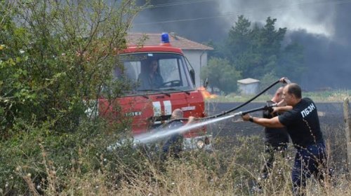 Пожар край Хасково: сухи треви пламнаха до пътя за Димитровград